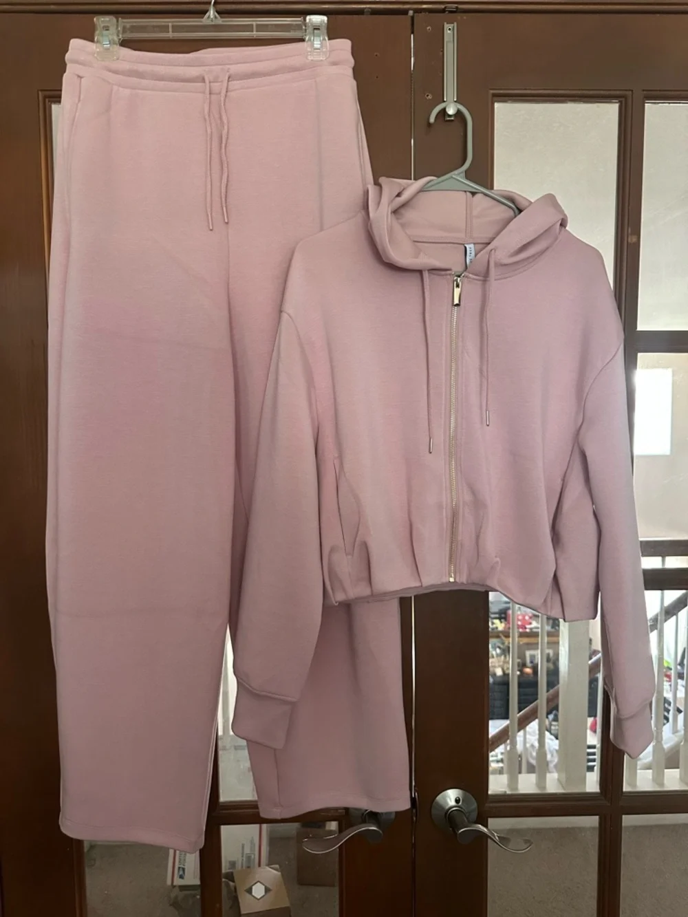 Love Tree Super Soft Zip Hoodie and Drawstring Joggers - Light Pink
